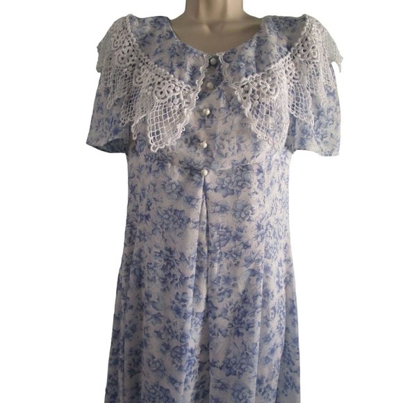 Vintage Scott McClintock Blue Floral Lace Empire Waist Tea Dress Ladies Size 8 - Picture 10 of 16